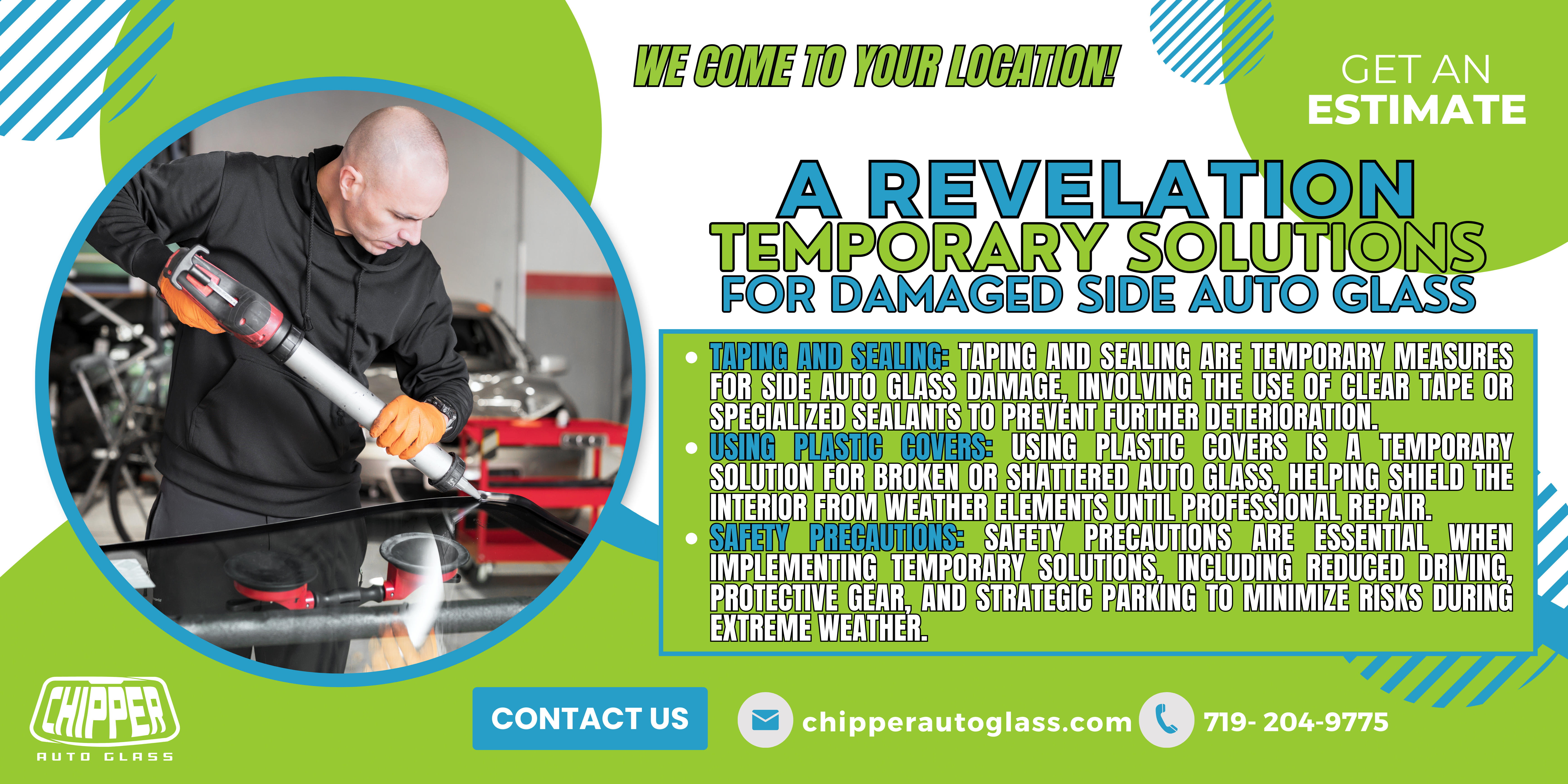 Side auto glass repair or replacement during extreme weather conditions